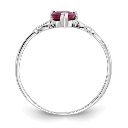 10k White Gold Polished 5mm Heart Genuine July/ Ruby Birthstone Size 7 Ring