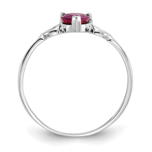 10k White Gold Polished 5mm Heart Genuine July/ Ruby Birthstone Size 7 Ring