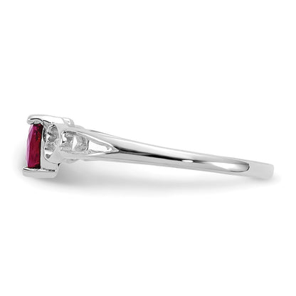 10k White Gold Polished 5mm Heart Genuine July/ Ruby Birthstone Size 7 Ring