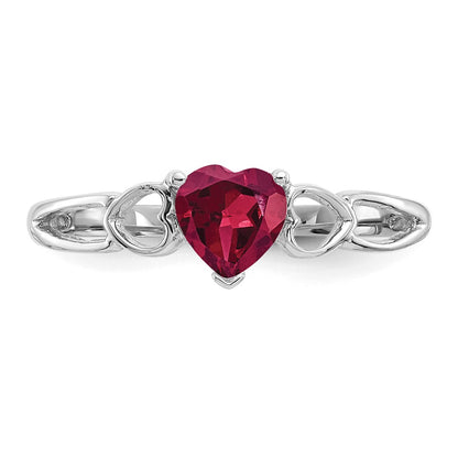 10k White Gold Polished 5mm Heart Genuine July/ Ruby Birthstone Size 7 Ring