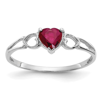10k White Gold Polished 5mm Heart Genuine July/ Ruby Birthstone Size 7 Ring