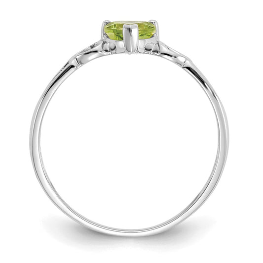 10k White Gold Polished 5mm Heart Genuine August/ Peridot Birthstone Size 7 Ring