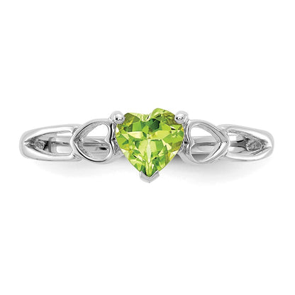 10k White Gold Polished 5mm Heart Genuine August/ Peridot Birthstone Size 7 Ring