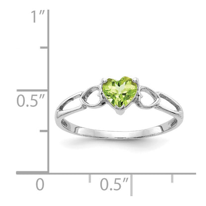 10k White Gold Polished 5mm Heart Genuine August/ Peridot Birthstone Size 7 Ring