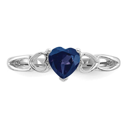 10k White Gold Polished 5mm Heart Genuine September/ Sapphire Birthstone Size 7 Ring