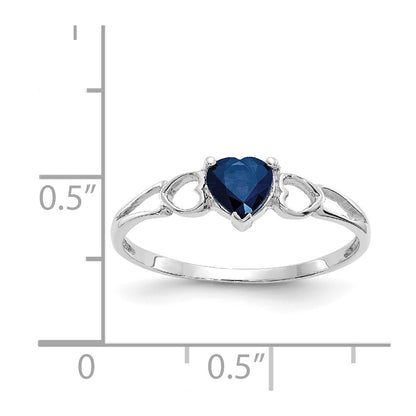 10k White Gold Polished 5mm Heart Genuine September/ Sapphire Birthstone Size 7 Ring