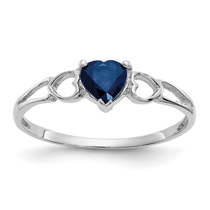 10k White Gold Polished 5mm Heart Genuine September/ Sapphire Birthstone Size 7 Ring