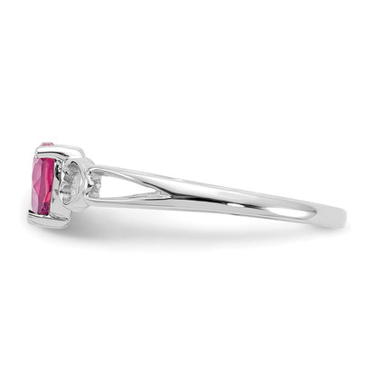 10k White Gold Polished 5mm Heart Genuine October/ Pink Tourmaline Birthstone Size 7 Ring