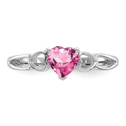 10k White Gold Polished 5mm Heart Genuine October/ Pink Tourmaline Birthstone Size 7 Ring