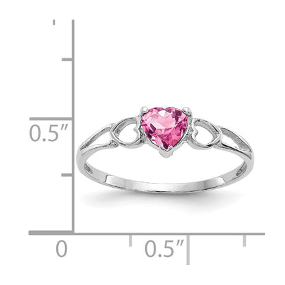 10k White Gold Polished 5mm Heart Genuine October/ Pink Tourmaline Birthstone Size 7 Ring
