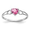 10k White Gold Polished 5mm Heart Genuine October/ Pink Tourmaline Birthstone Size 7 Ring
