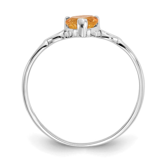 10k White Gold Polished 5mm Heart Genuine November/ Citrine Birthstone Size 7 Ring