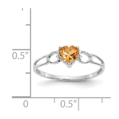 10k White Gold Polished 5mm Heart Genuine November/ Citrine Birthstone Size 7 Ring