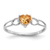10k White Gold Polished 5mm Heart Genuine November/ Citrine Birthstone Size 7 Ring