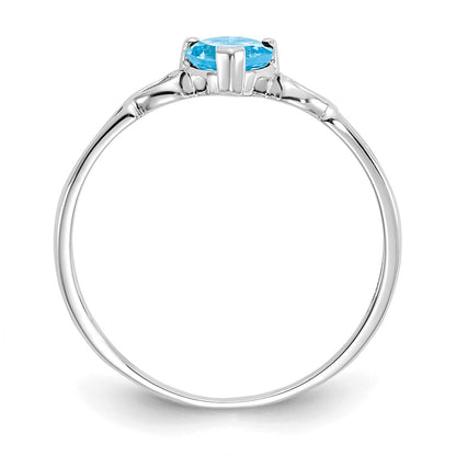 10k White Gold Polished 5mm Heart Genuine December/ Blue Topaz Birthstone Size 7 Ring