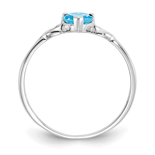10k White Gold Polished 5mm Heart Genuine December/ Blue Topaz Birthstone Size 7 Ring