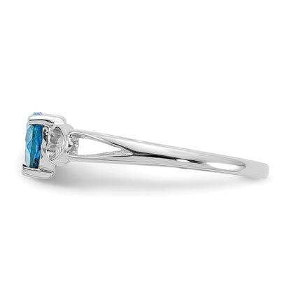 10k White Gold Polished 5mm Heart Genuine December/ Blue Topaz Birthstone Size 7 Ring