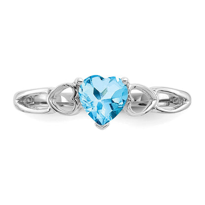 10k White Gold Polished 5mm Heart Genuine December/ Blue Topaz Birthstone Size 7 Ring