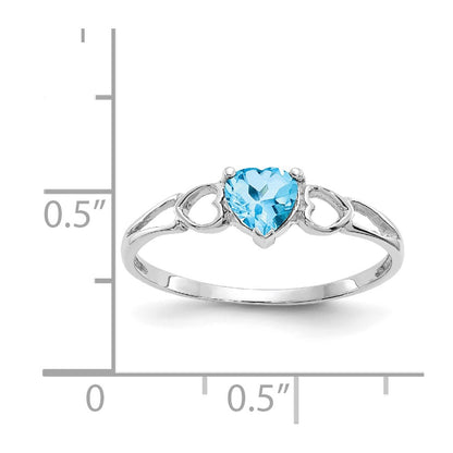 10k White Gold Polished 5mm Heart Genuine December/ Blue Topaz Birthstone Size 7 Ring