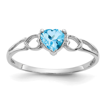 10k White Gold Polished 5mm Heart Genuine December/ Blue Topaz Birthstone Size 7 Ring