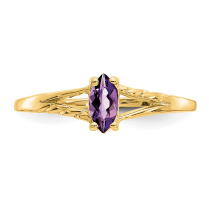 10k Polished 6x3mm Marquise Genuine February/ Amethyst Birthstone Size 7 Ring
