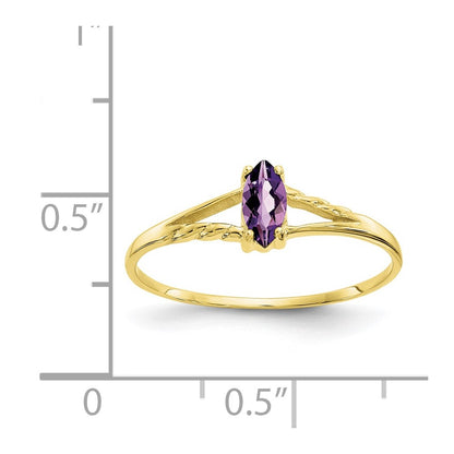 10k Polished 6x3mm Marquise Genuine February/ Amethyst Birthstone Size 7 Ring