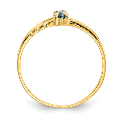 10k Polished 6x3mm Marquise Genuine March/ Aquamarine Birthstone Size 7 Ring