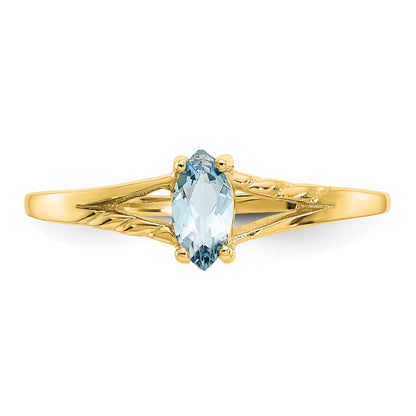 10k Polished 6x3mm Marquise Genuine March/ Aquamarine Birthstone Size 7 Ring