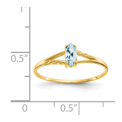 10k Polished 6x3mm Marquise Genuine March/ Aquamarine Birthstone Size 7 Ring