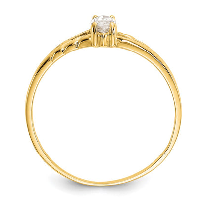 10k Polished 6x3mm Marquise Genuine April/ White Topaz Birthstone Size 7 Ring