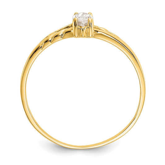10k Polished 6x3mm Marquise Genuine April/ White Topaz Birthstone Size 7 Ring