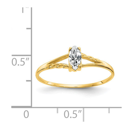 10k Polished 6x3mm Marquise Genuine April/ White Topaz Birthstone Size 7 Ring