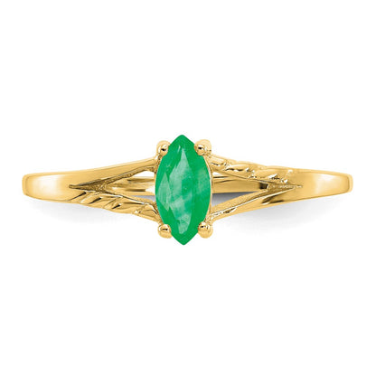 10k Polished 6x3mm Marquise Genuine May/ Emerald Birthstone Size 7 Ring