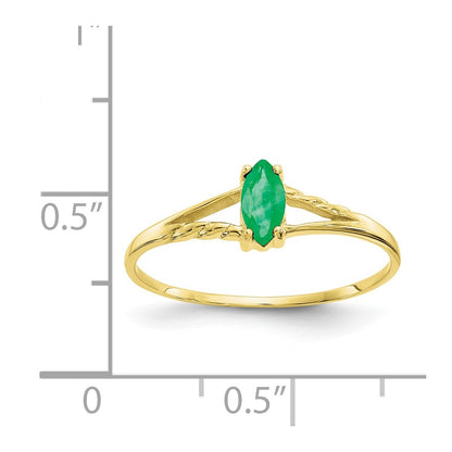 10k Polished 6x3mm Marquise Genuine May/ Emerald Birthstone Size 7 Ring