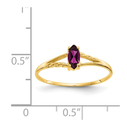 10k Polished 6x3mm Marquise Genuine June/ Rhodolite Garnet Birthstone Size 7 Ring