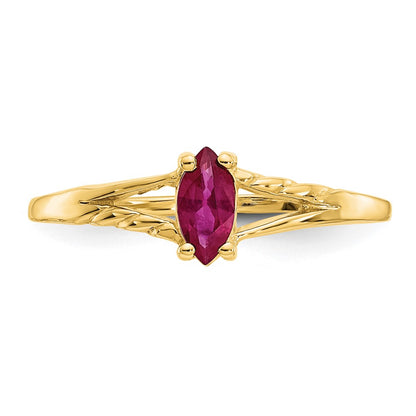 10k Polished 6x3mm Marquise Genuine July/ Ruby Birthstone Size 7 Ring
