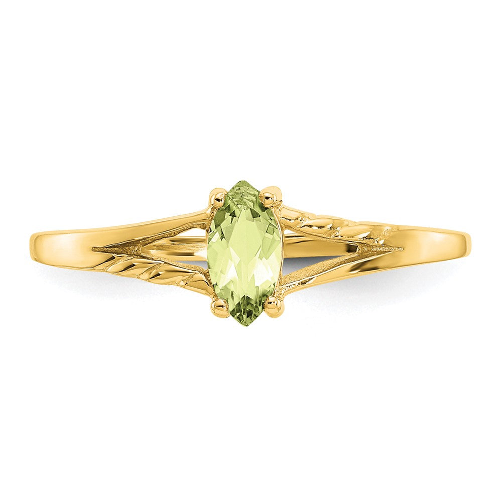 10k Polished 6x3mm Marquise Genuine August/ Peridot Birthstone Size 7 Ring