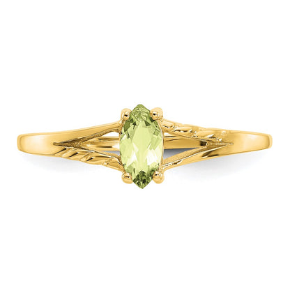 10k Polished 6x3mm Marquise Genuine August/ Peridot Birthstone Size 7 Ring