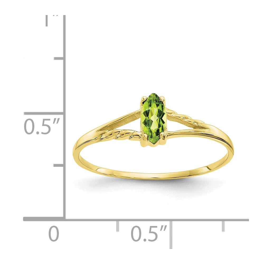 10k Polished 6x3mm Marquise Genuine August/ Peridot Birthstone Size 7 Ring