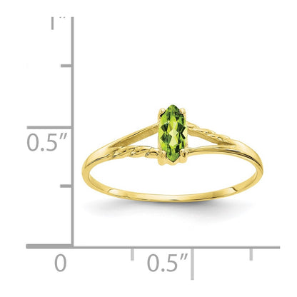10k Polished 6x3mm Marquise Genuine August/ Peridot Birthstone Size 7 Ring