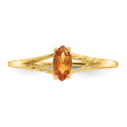 10k Polished 6x3mm Marquise Genuine November/ Citrine Birthstone Size 7 Ring