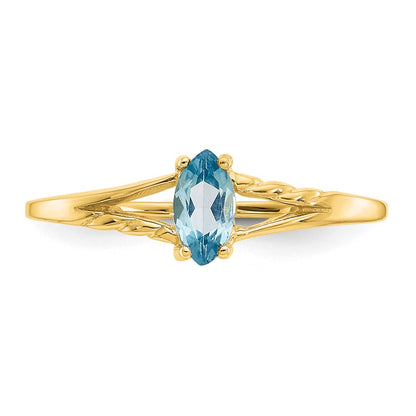 10k Polished 6x3mm Marquise Genuine December/ Blue Topaz Birthstone Size 7 Ring