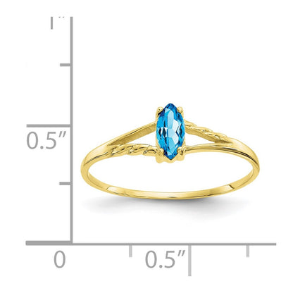 10k Polished 6x3mm Marquise Genuine December/ Blue Topaz Birthstone Size 7 Ring