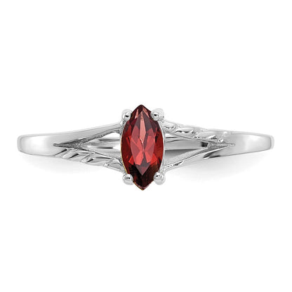 10k White Gold Polished 6x3mm Marquise Genuine January/ Garnet Birthstone Size 7 Ring