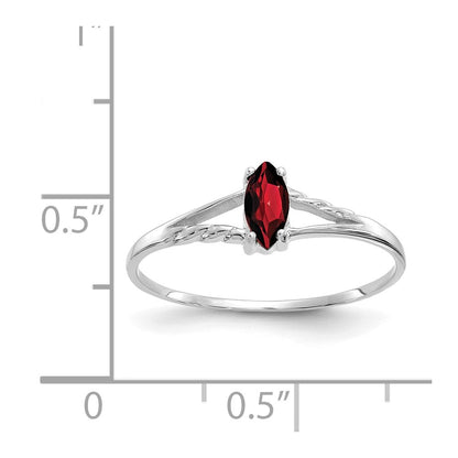 10k White Gold Polished 6x3mm Marquise Genuine January/ Garnet Birthstone Size 7 Ring