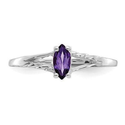 10k White Gold Polished 6x3mm Marquise Genuine February/ Amethyst Birthstone Size 7 Ring