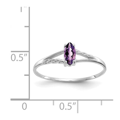 10k White Gold Polished 6x3mm Marquise Genuine February/ Amethyst Birthstone Size 7 Ring