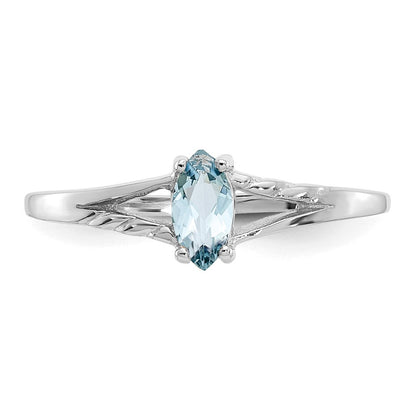 10k White Gold Polished 6x3mm Marquise Genuine March/ Aquamarine Birthstone Size 7 Ring