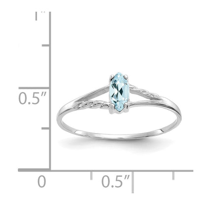 10k White Gold Polished 6x3mm Marquise Genuine March/ Aquamarine Birthstone Size 7 Ring