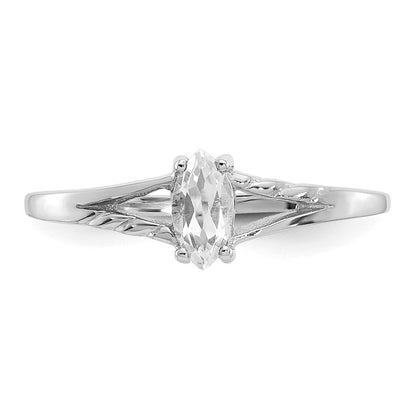 10k White Gold Polished 6x3mm Marquise Genuine April/ White Topaz Birthstone Size 7 Ring